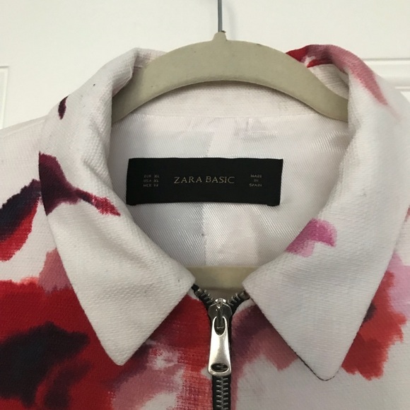 Zara Cotton Abstract Print Floral Moto Jacket XL - Picture 6 of 8